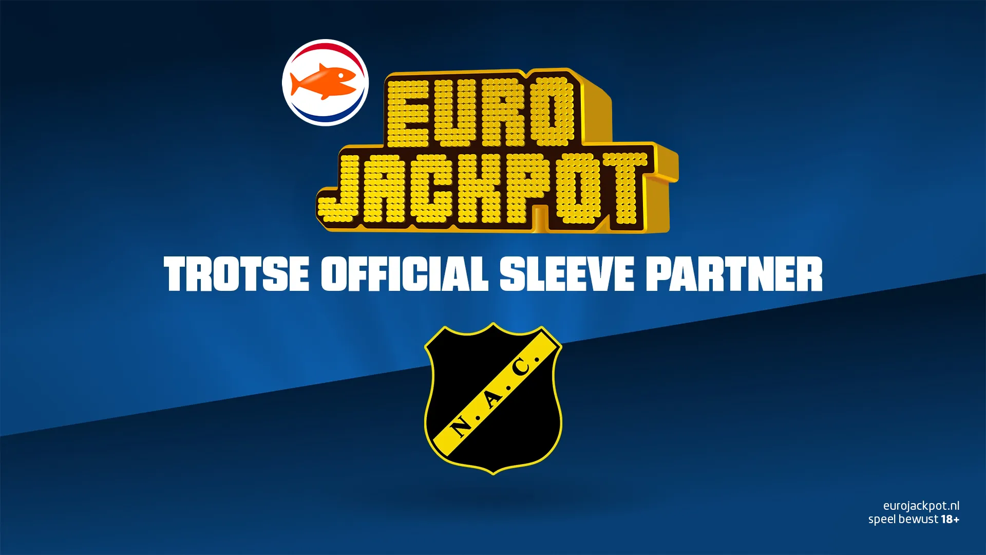 Eurojackpot logo met de tekst 'Trotse official sleeve partner' en het embleem van NAC.