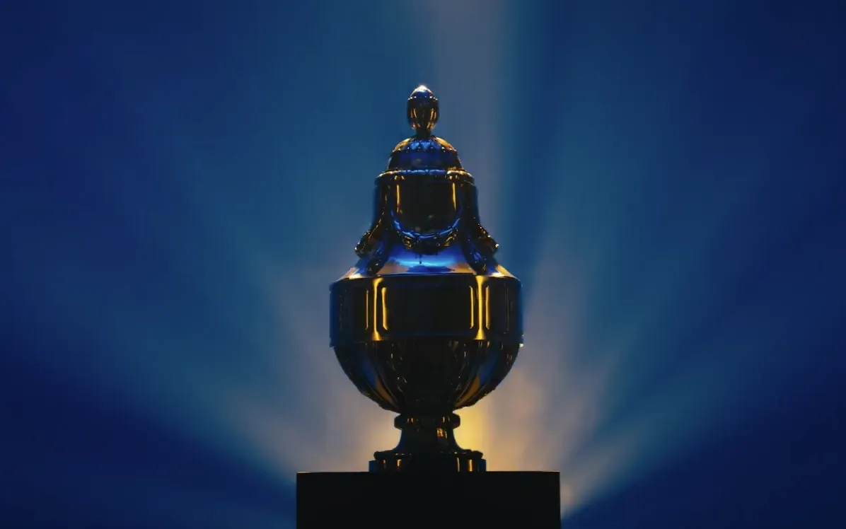 Trofee tegen een blauwe achtergrond met lichteffecten